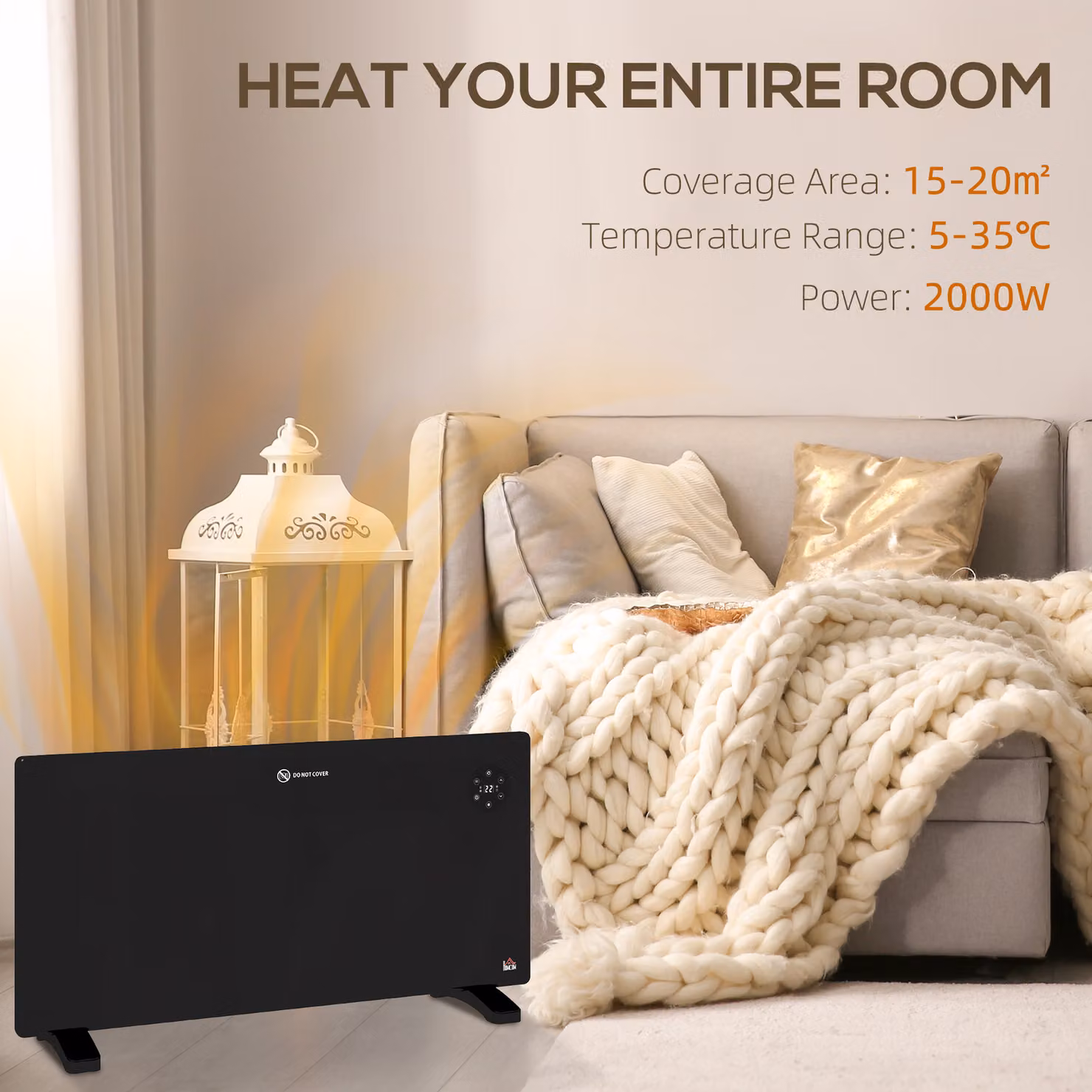 HOMCOM 2000W Electric Convector Heater with Adjustable Thermostat, Timer and Remote Control, Black – 4