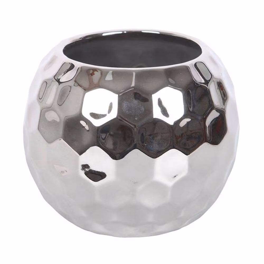 Uniqueful Silver Disco Ball Ceramic and Metal Tabletop Vase, Height: 15 cm – 2