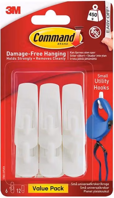 Command Small Utility Wall Hooks Value Pack of 6 in White and Multicolour