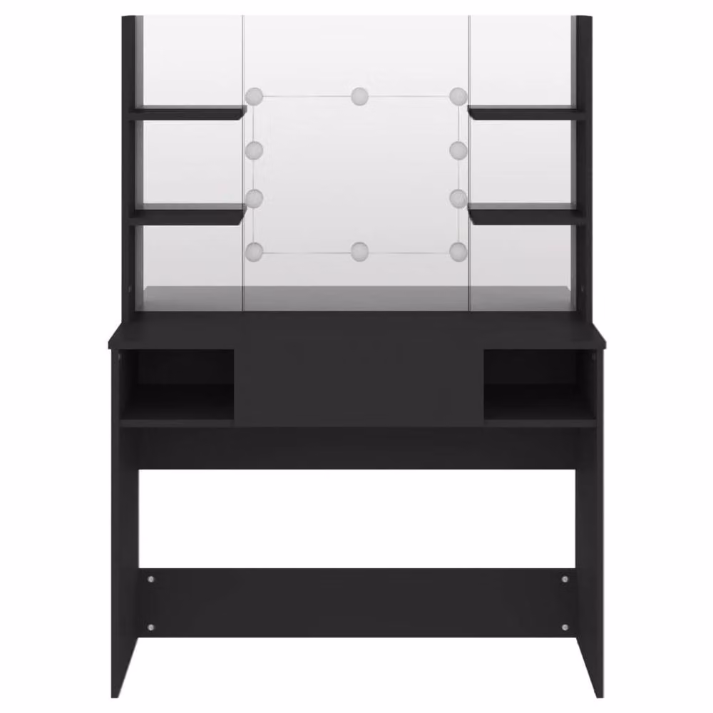 Berkfield Home Modern Makeup Table with Hollywood LED Lights in Matt Black, W/D/H: 100 x 40 x 135 cm – 3