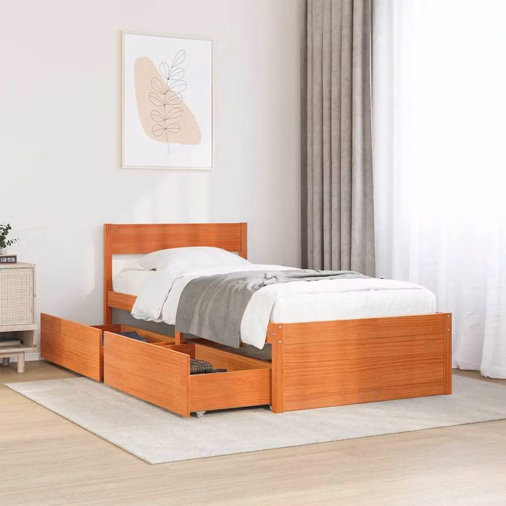 Berkfield Home Single Solid Wood Pine Bed Frame in Wax Brown, W/D/H: 90 x 190 cm – 2