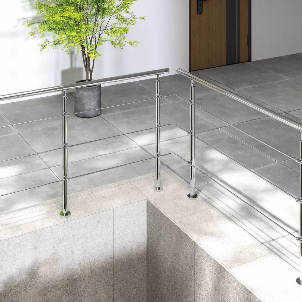 PAWNORA 3 Bar Stainless Steel Stair Railing Balustrade in Silver, W: 80 cm, H: 106 cm – 2