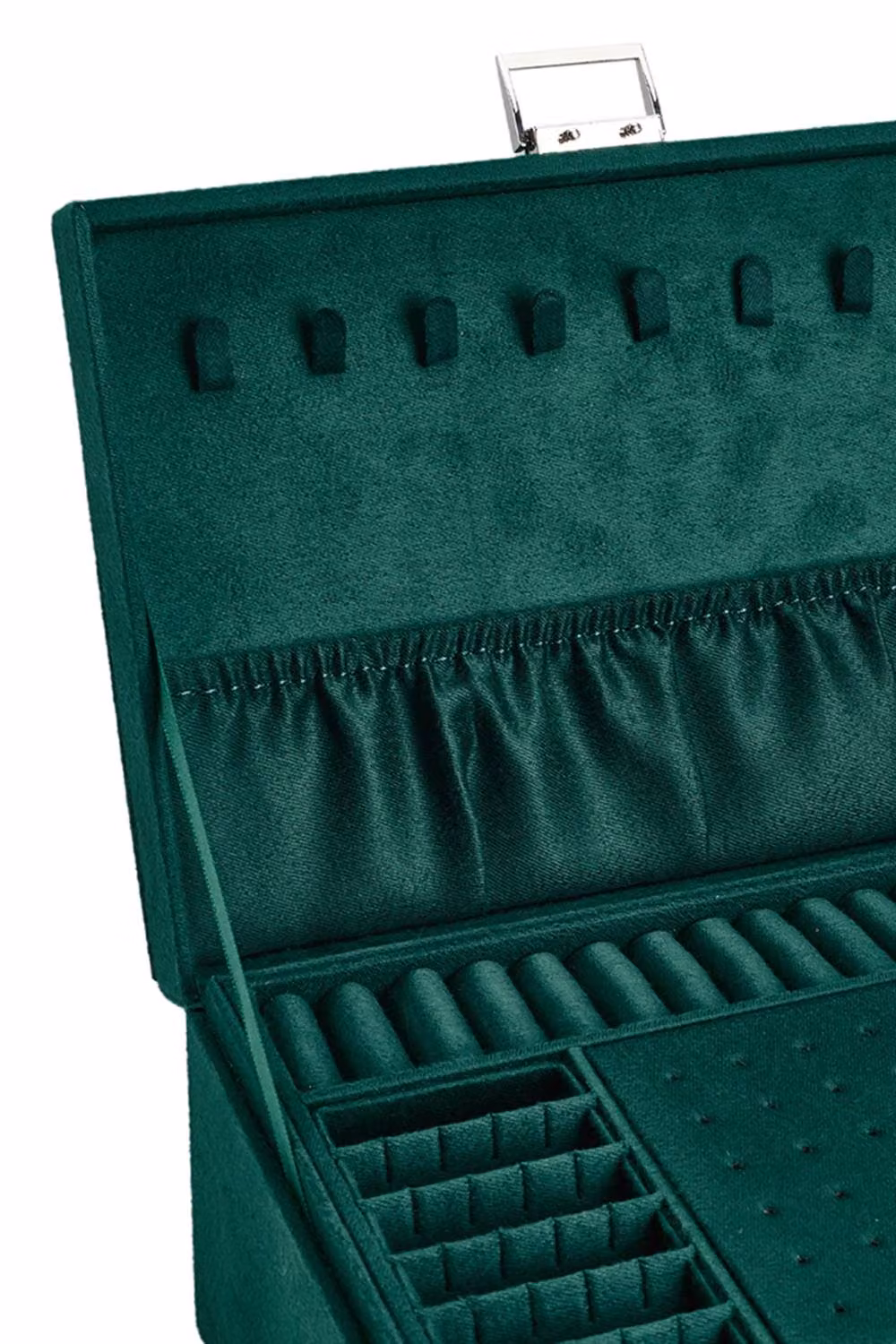 ExtraStar 3-Tier Velvet Jewellery Box with Lock in Green, W: 24.0 cm, D: 11.0 cm, H: 1.0 cm – 4