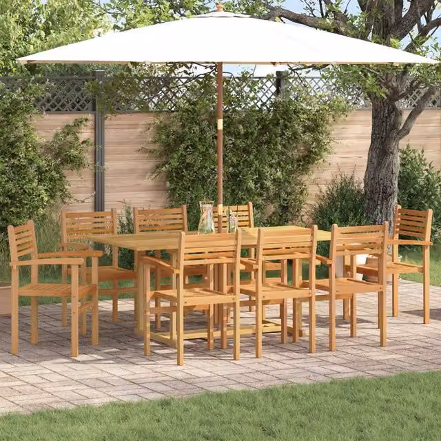 Berkfield Home 9 Piece Brown Solid Teak Wood Garden Dining Set – 1