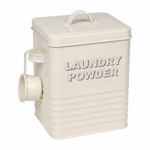 BARGAINS-GALORE Enamel Cream Laundry Powder Storage Tin in Beige and White – 1