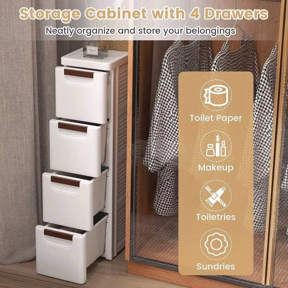 EONLION 4-Drawer Narrow Rolling Storage Cabinet in White – 3