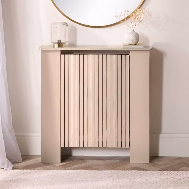 OHS Ribbed Small Radiator Cover in Sand Beige Matt MDF, W/D/H: 82 x 19 x 78 cm