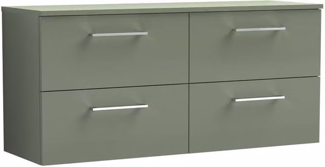 Balterley Level 1200mm Wall Hung 4 Drawer Vanity Unit with Worktop in Satin Green