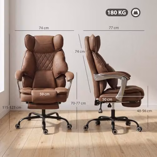 HOMCOM Executive Office Chair in Brown with Headrest and Swivel Castors – 3