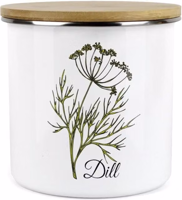 Purely Home White Enamel Classic Herbs Kitchen Food Storage Canister - Dill