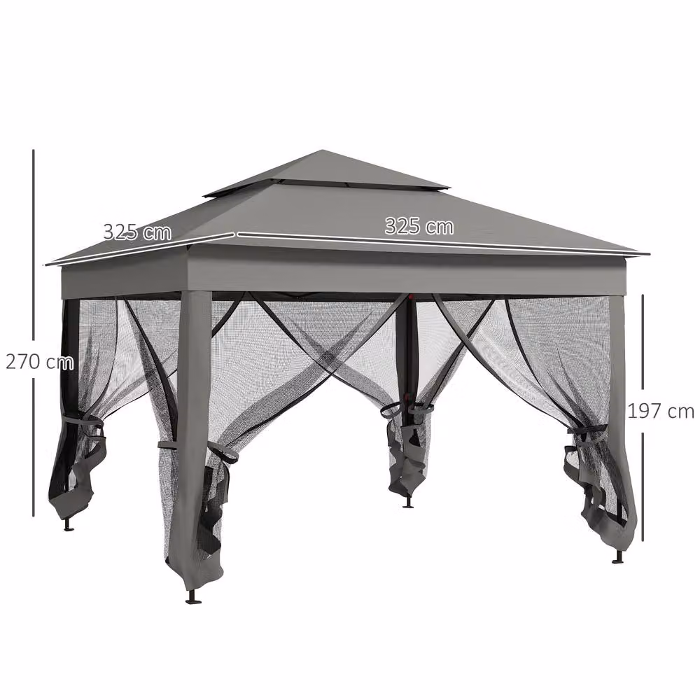 Rolipo Pop Up Gazebo with Double Roof and Netting, Dark Grey, W: 300 cm, D: 300 cm, H: 270 cm – 5