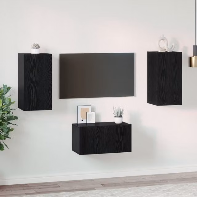 Berkfield Home 3-Piece Modern Wall Mounted TV Cabinet in Black Oak, W/D/H: 60 x 30 x 30.5 cm