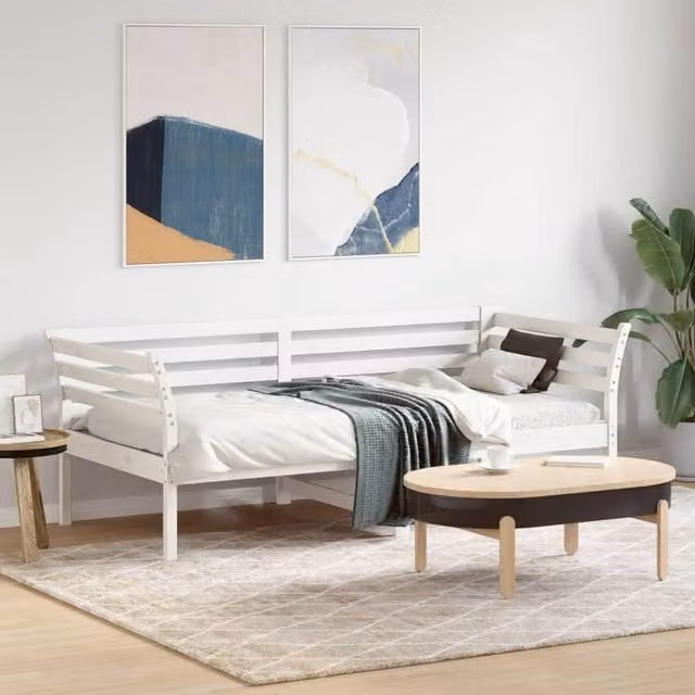 Berkfield Home White Solid Wood Pine Single Day Bed W/D/H: 190 x 90 cm