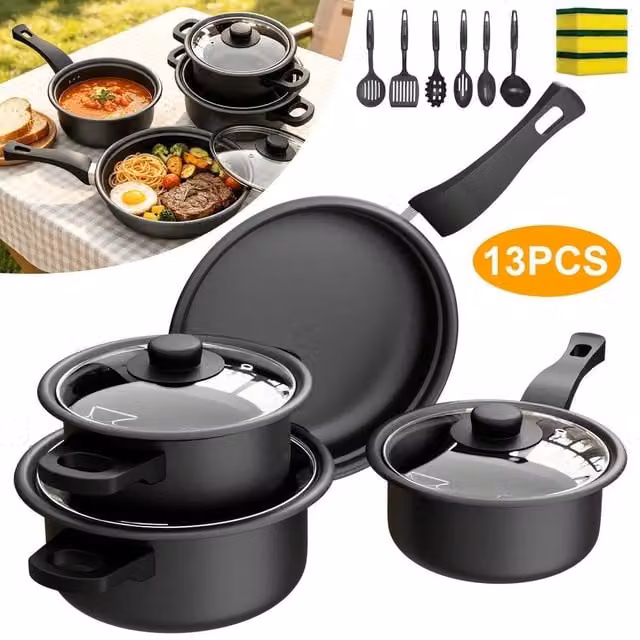FORGEVIO 13 Piece Non-stick Cookware Set in Black