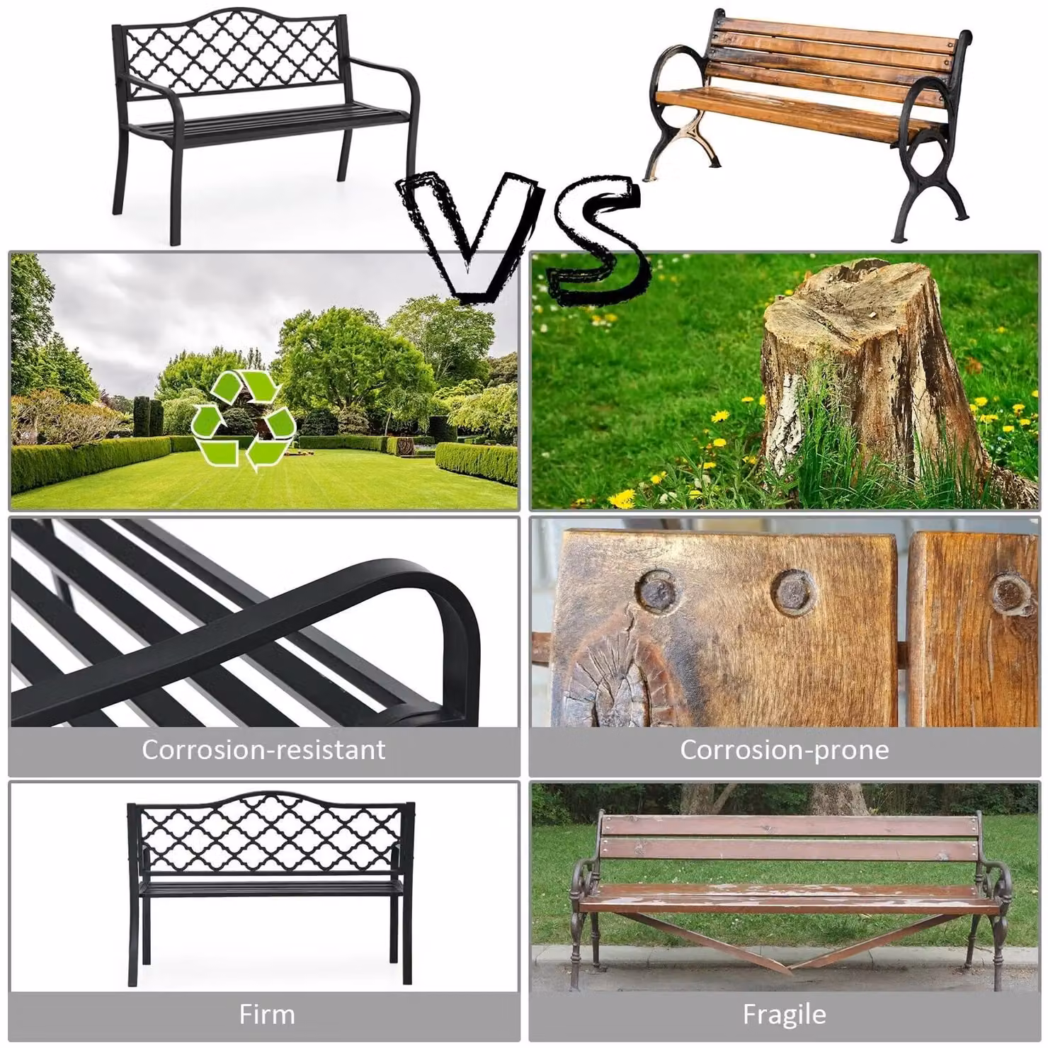 Costway 2 Seater Metal Patio Garden Bench with Backrest in Black – 8