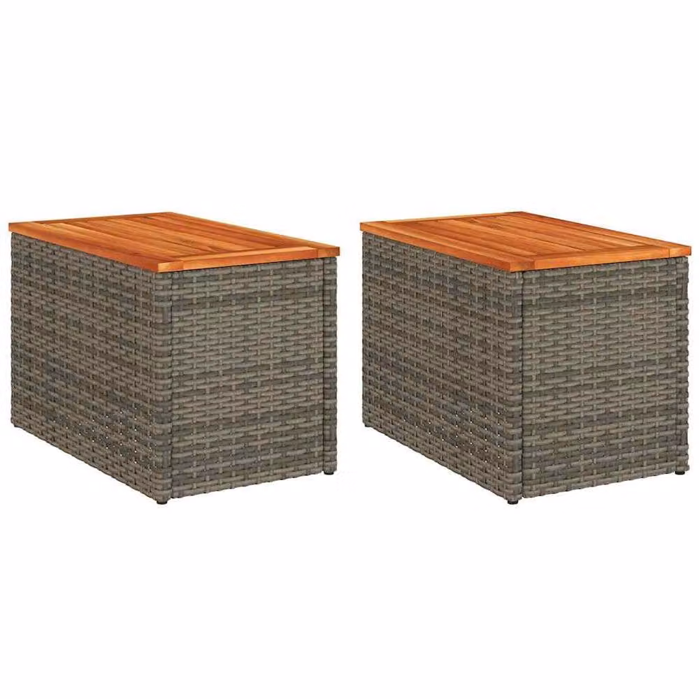 Berkfield Home Set of 2 Grey Poly Rattan Garden Side Tables with Oiled Acacia Wood, W/D/H: 55 x 34 x 37 cm – 3