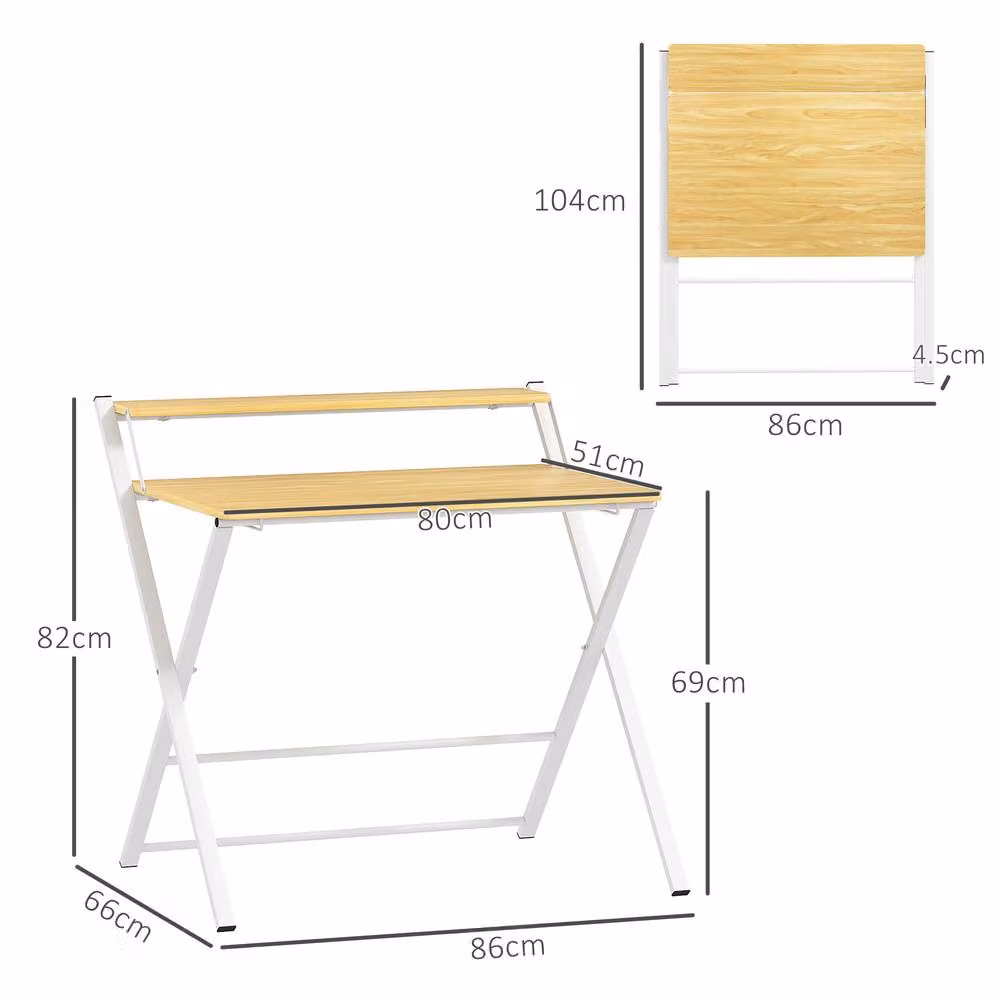 STILVORA Folding Writing Desk with Shelf in White and Beige – 2