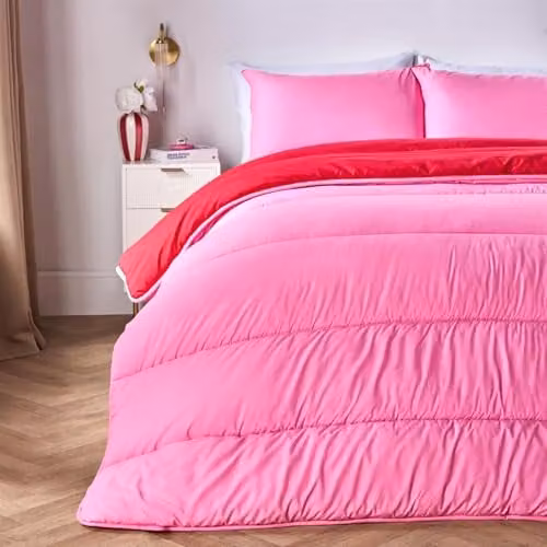OHS 10.5 Tog Double Reversible Microfibre Coverless Duvet with 2 Pillowcases, Pink and Red, W/D/H: 200 x 200 cm – 1
