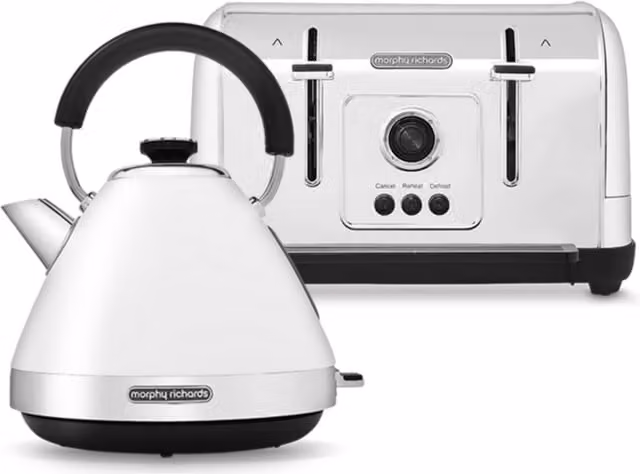 Morphy Richards Venture Kettle and Toaster Set in White and Black with Limescale Filter and Stainless Steel