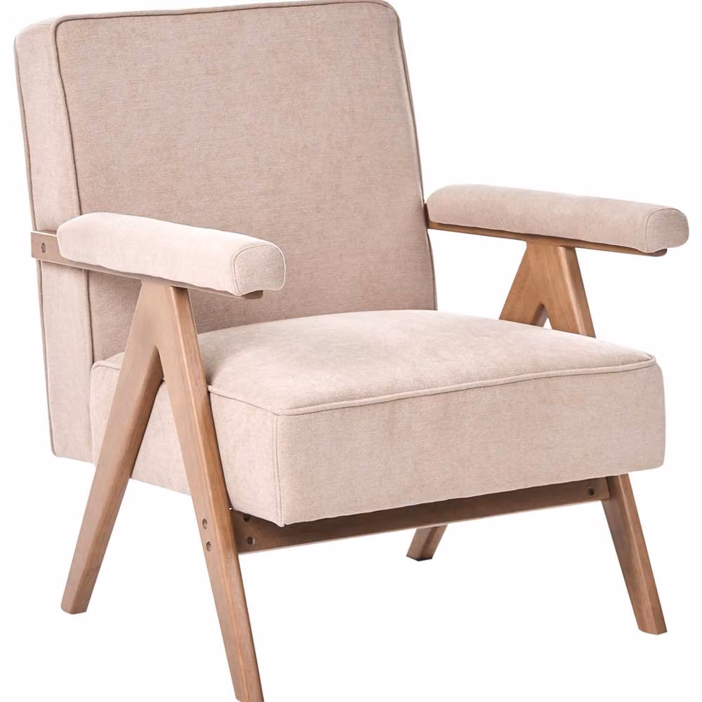 Wyld Haus Retro Armchair in Beige Fabric with Solid Rubberwood Frame – 2
