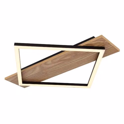 Globo Lighting Modern Square LED Ceiling Light in Black and Brown Wood