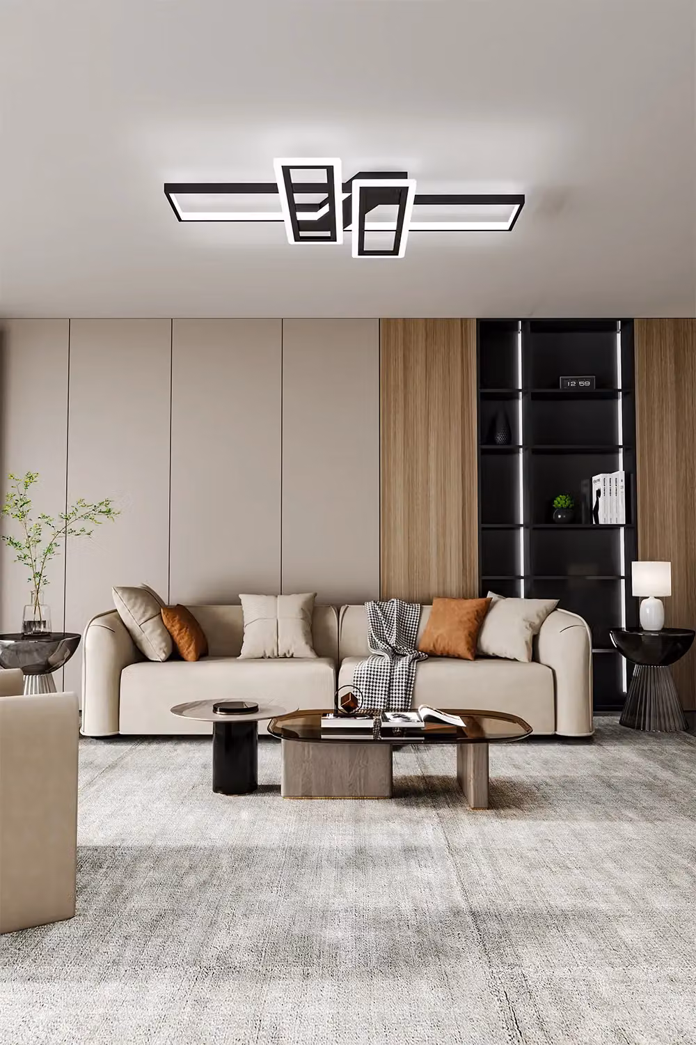Living and Home Modern Rectangular Geometric Black Metal LED Ceiling Light – 3