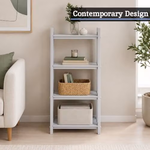Orsina Contemporary Four Tier Ladder Shelf Unit in White and Grey, W/D/H: 90 x 45 x 180 cm – 2