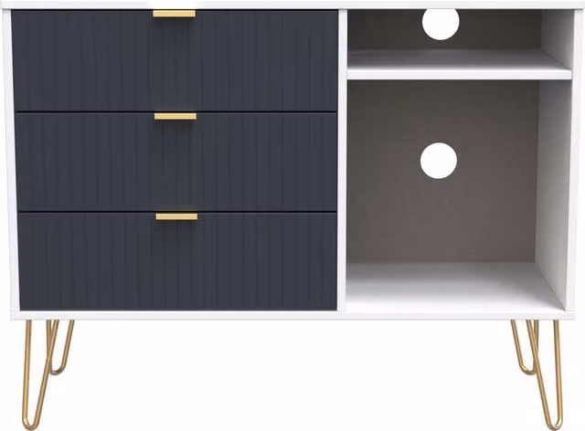 2 U Bexley 3 Drawer TV Unit in Dark Blue and Gold with Geometric Metal Details