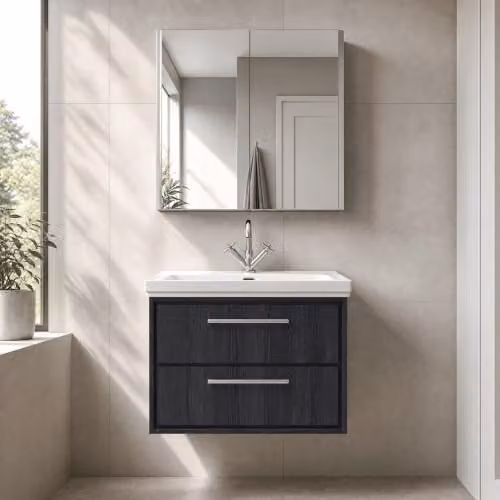 Balterley Wall Hung Bathroom Vanity Unit with Rectangular Basin and 2 Soft Close Drawers, Graphite Grey, W: 83.0 cm, D: 47.1 cm, H: 60.6 cm – 2