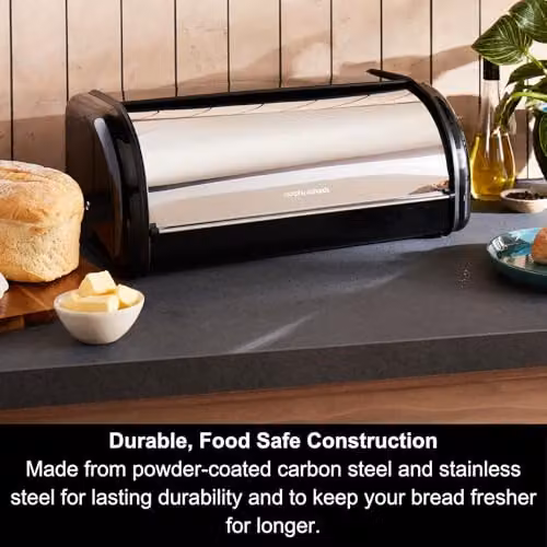 Morphy Richards Equip Roll Front Bread Bin, 12L, Black and Stainless Steel – 8