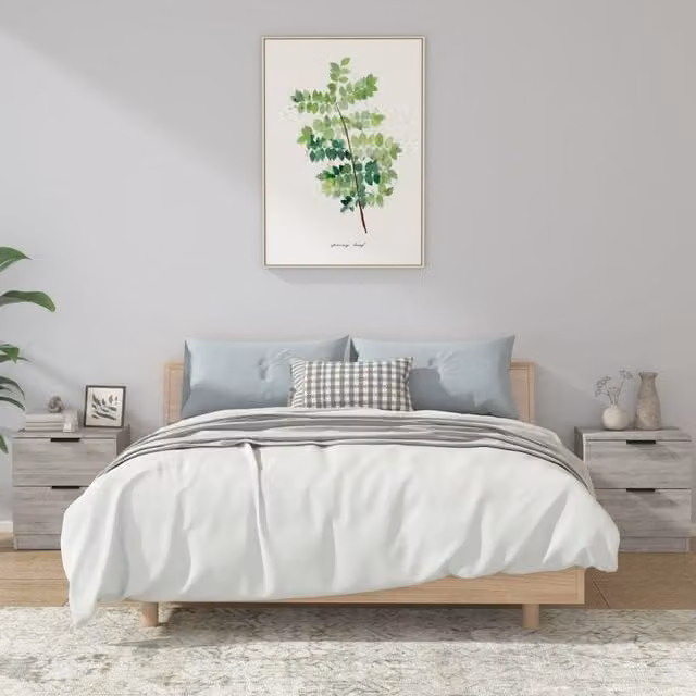 Berkfield Home Set of 2 Modern Wall Mounted Bedside Cabinets in Grey Sonoma Matt MDF – 1