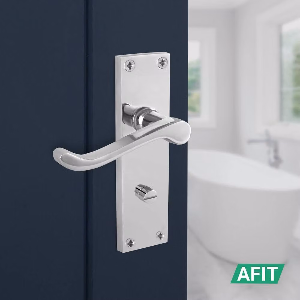 AFIT Chrome Scroll Bathroom Handle Lock and Hinge Set in Silver, W/D/H: 15 x 15 x 1.5 cm – 2