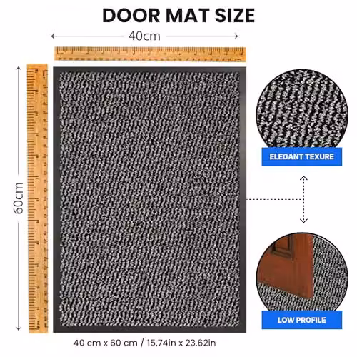 KAV Non-Slip Washable Dirt Trapper Door Mat in Grey, W: 40 cm, D: 60 cm – 2