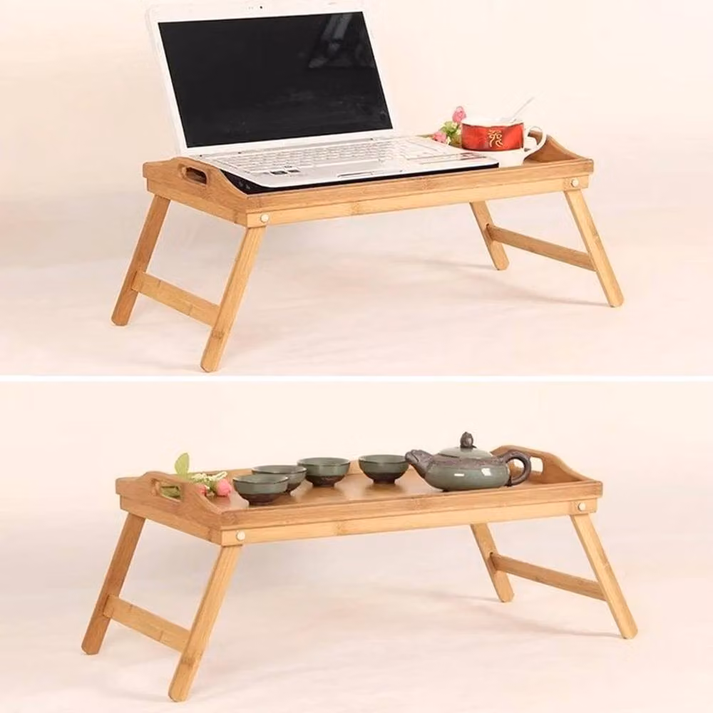 KORVIXA Brown Bamboo Wooden Bed Tray Table – 3