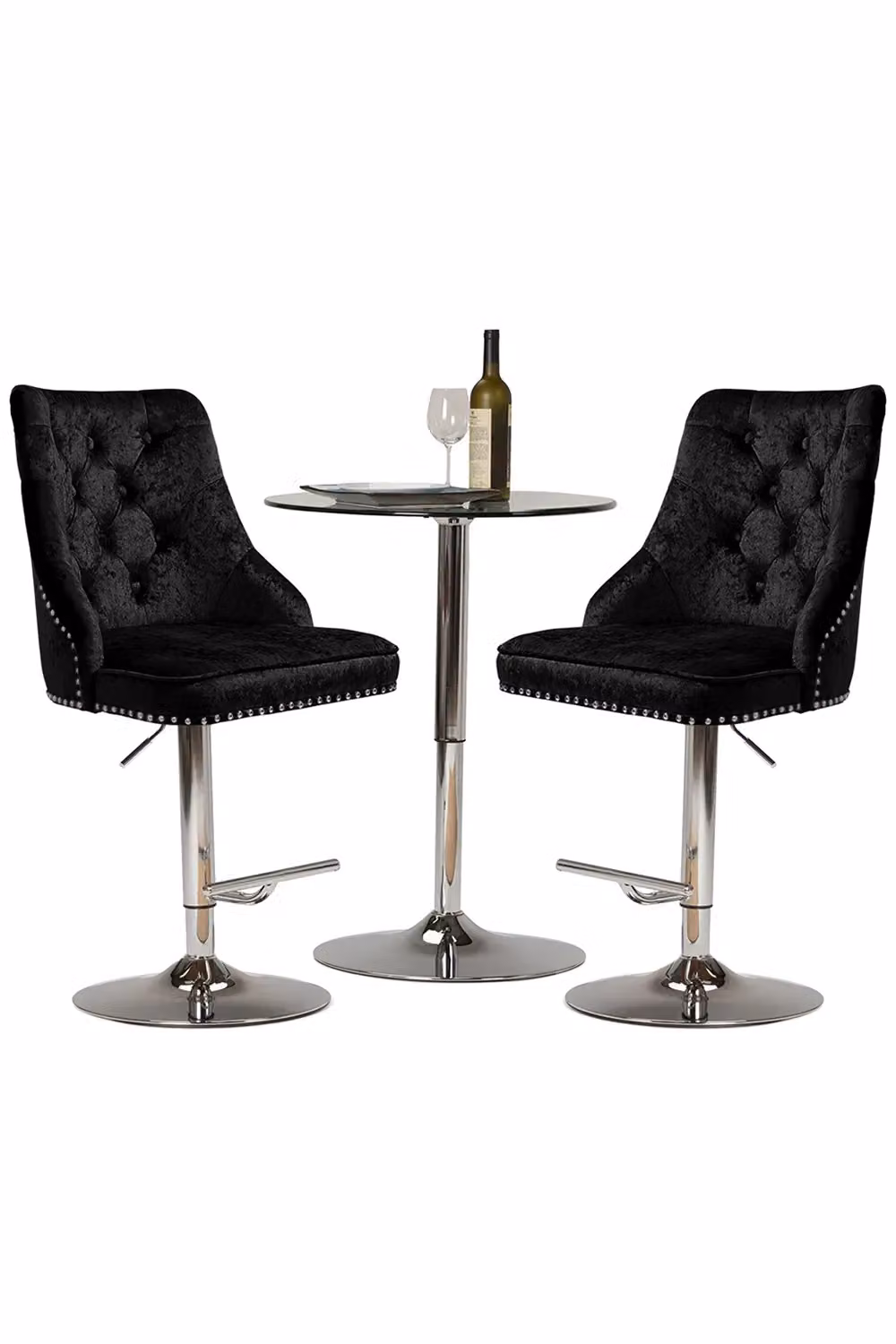 Livingandhome Modern Velvet Upholstered Swivel Bar Stools with Adjustable Height Gas Lift and Nail Head Trim in Black – 3