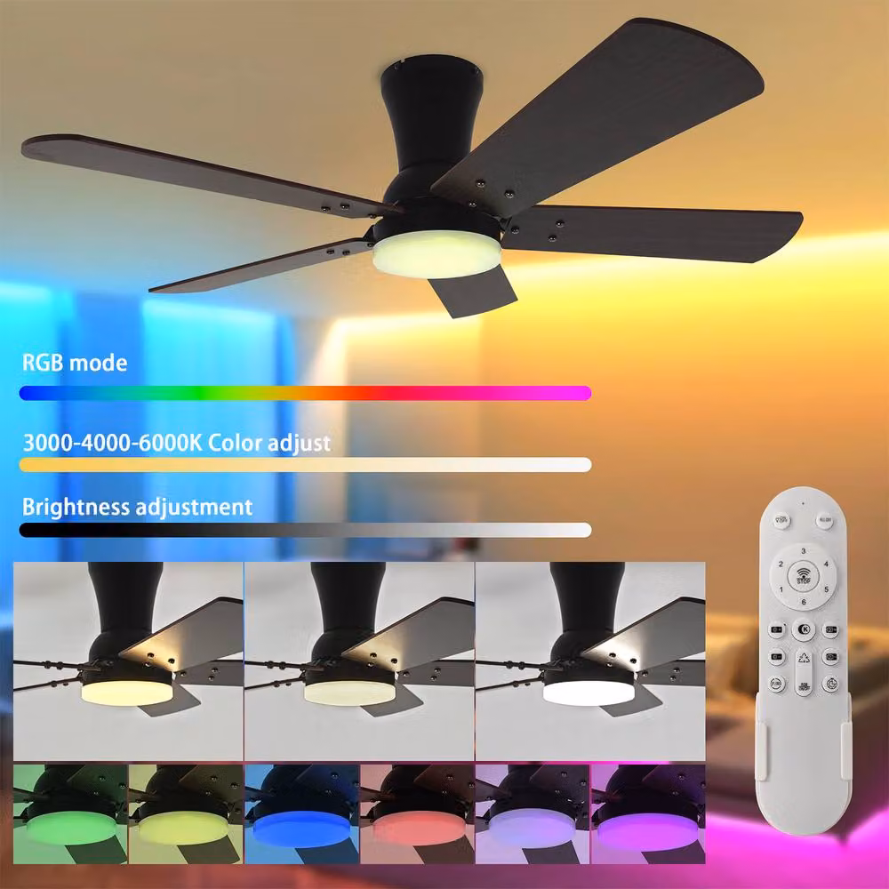 NIVOR Modern Dimmable LED Ceiling Fan with RGB Light and Remote Control in Brown – 3