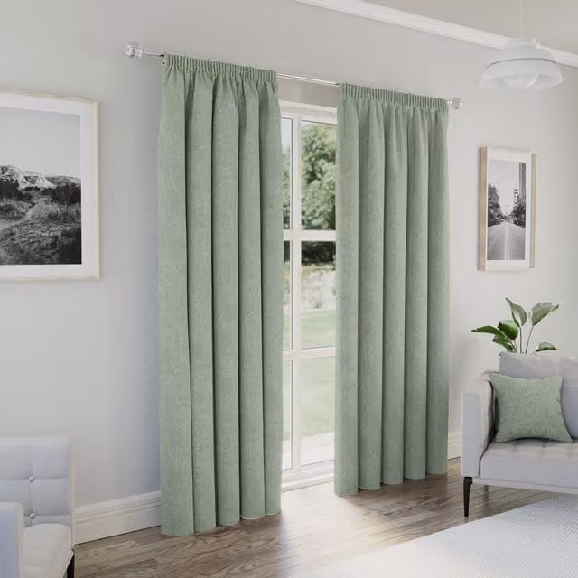 Enhanced Living Dallas Green Blackout Pencil Pleat Curtains, Thermal Insulating, W: 137 cm, H: 168 cm