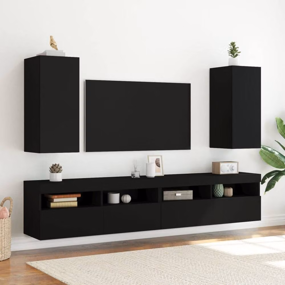 Berkfield Home Modern Black Wall Mounted TV Cabinet with Integrated LED Lighting W/D/H: 35.0 x 30.5 x 70.0 cm – 4