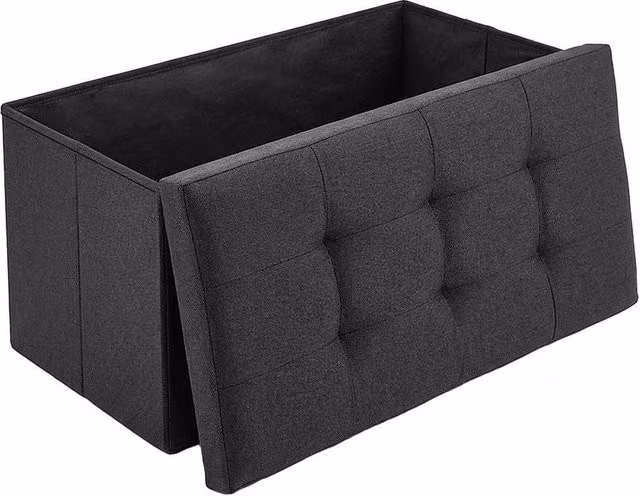 KORVIXA Black Fabric Folding Bench Ottoman Storage Seat W/D/H: 100 x 100 x 38 cm