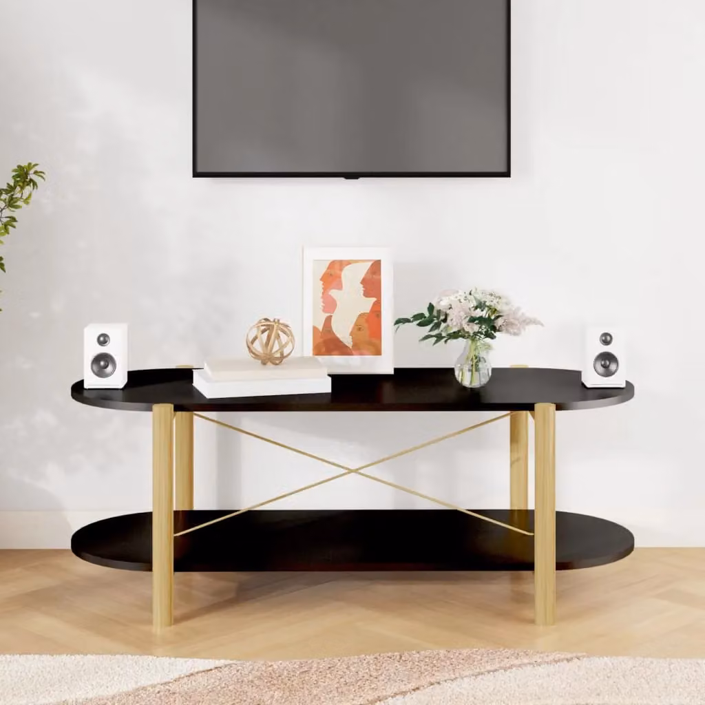 Berkfield Home Black Oval Coffee Table in Engineered Wood, W/D/H: 110 x 48 x 40 cm – 3