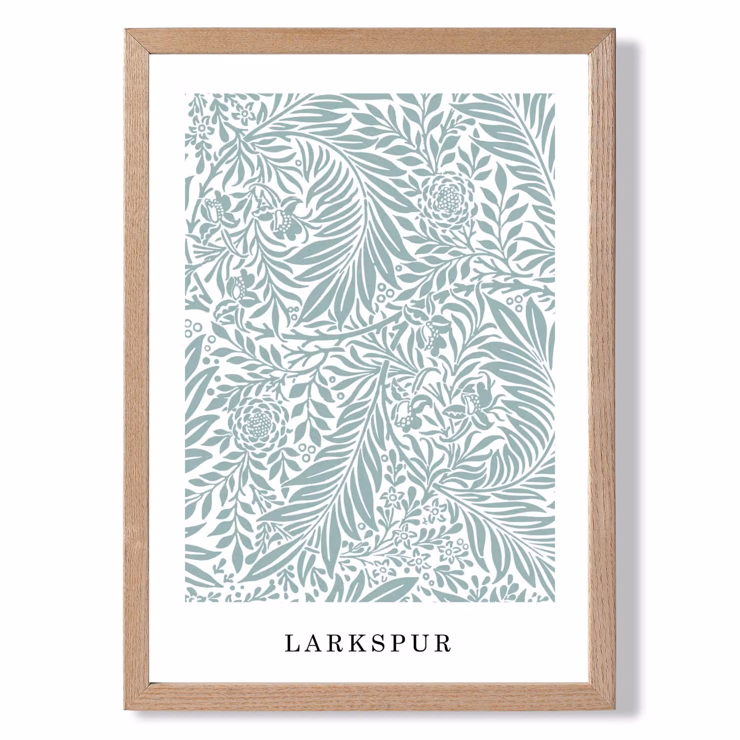 ARTZE Vintage William Morris Larkspur Floral Art Print in Mint and White with Oak Wood Frame – 2
