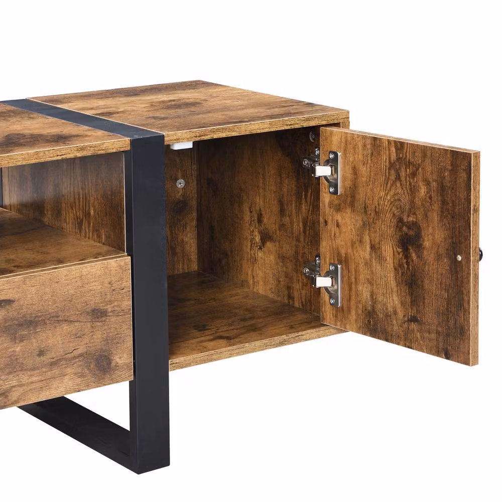 Mona Vale Furniture Industrial Rustic Brown Wood and Metal TV Stand and Entertainment Unit – 6