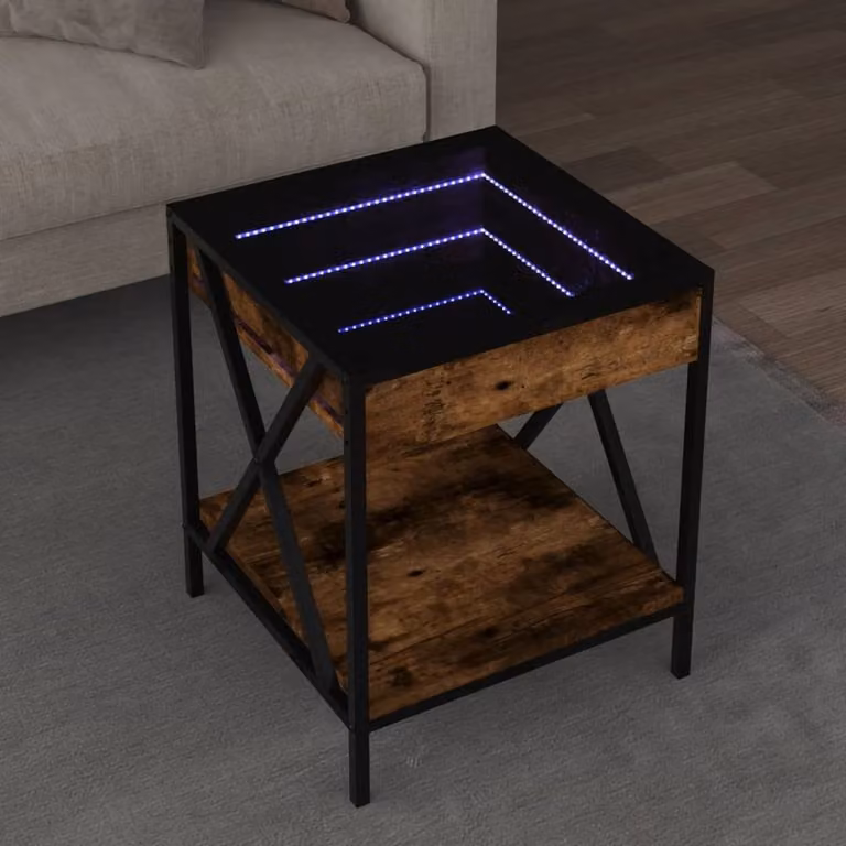 Berkfield Home Infinity LED Decorative Coffee Table in Smoked Oak and Brown, W/D/H: 40 x 40 x 49 cm