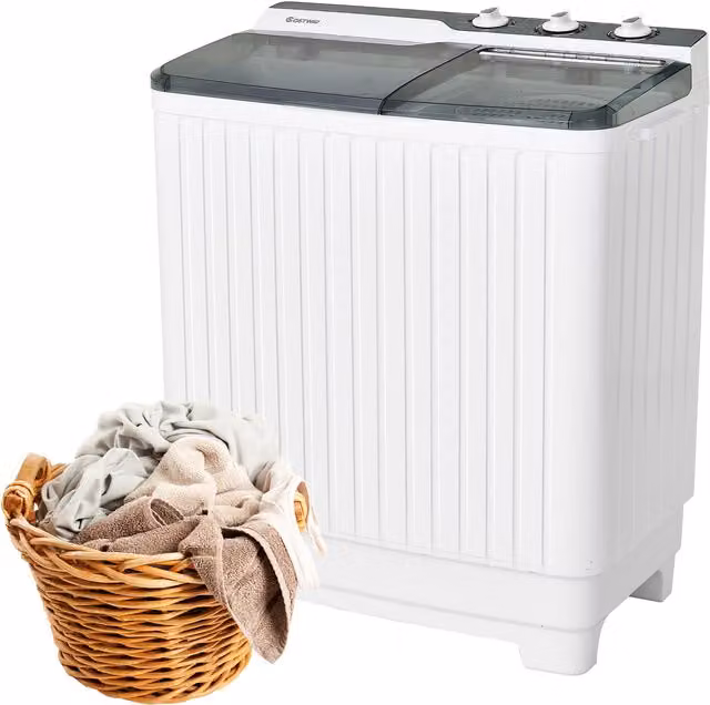 Costway Twin Tube Top Loader Freestanding Laundry Washing Machine, Grey