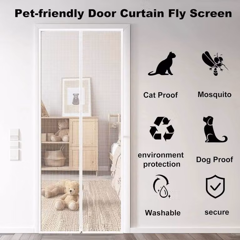 FLAVORA White Magnetic Zip Pet Screen Curtain, W: 100 cm, H: 130 cm