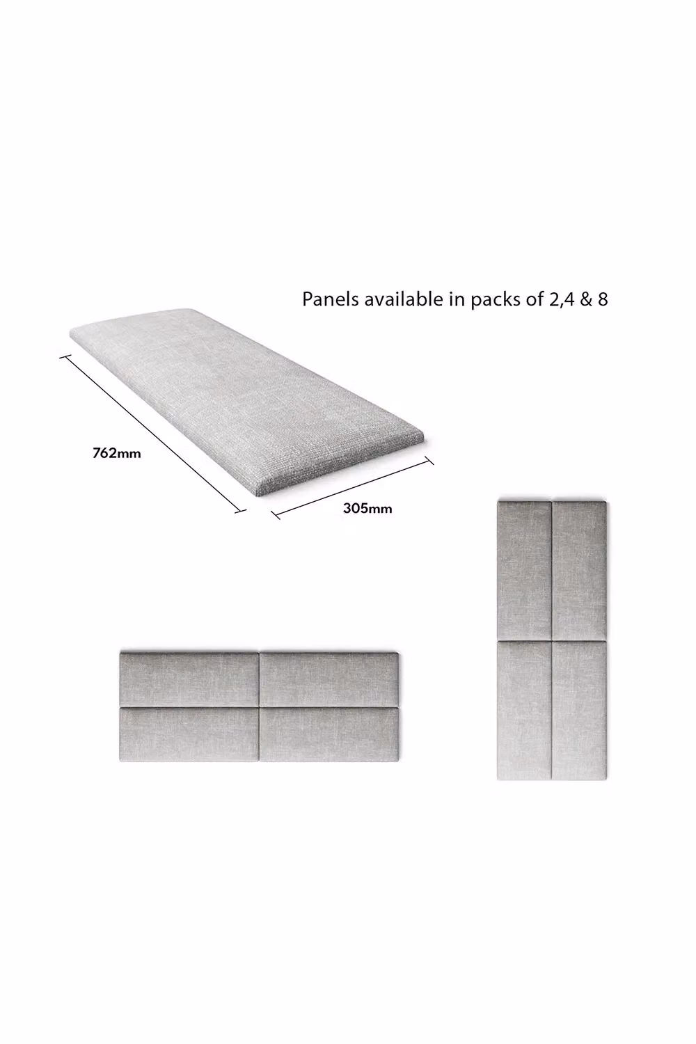 Aspire EasyMount Modular DIY Wall Mounted Upholstered Headboard Panels in Grey Cotton Fabric, Pack of 2 – 3