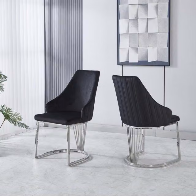 Modernique Set of 2 Black Velvet Dining Chairs with Metal Cantilever Base