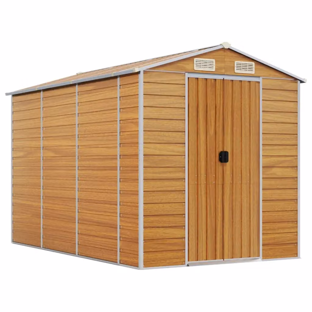 Berkfield Home Garden Shed in Light Brown, Galvanised Steel, W/D/H: 191 x 300 x 198 cm – 2
