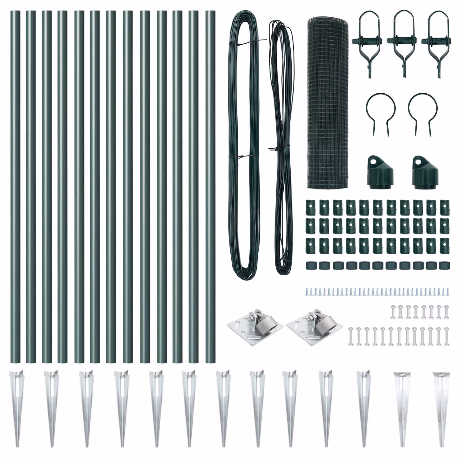 Berkfield Home Green Steel Welded Wire Fence with 13 Round Spike Posts, W: 25 m, H: 0.8 m – 3