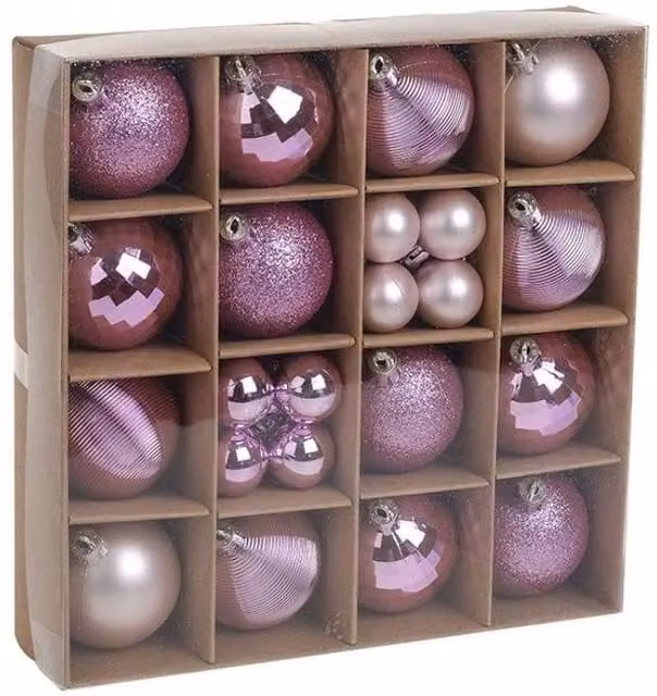 KDMD Pink Round Christmas Baubles, 30 Pack